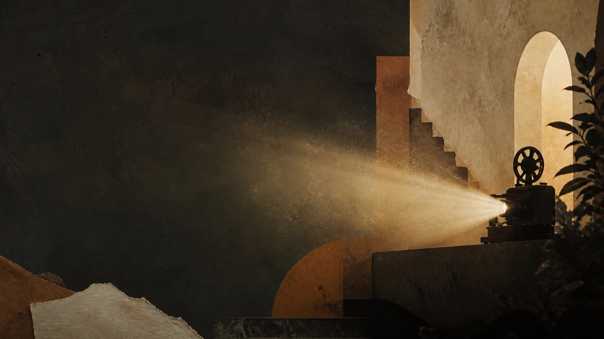 Luz cálida abstracta sobre formas arquitectónicas en capas